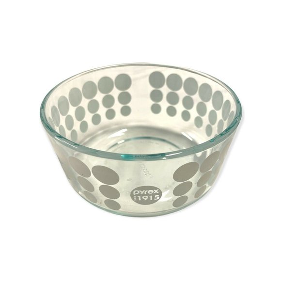 Pyrex 1915 White Polka Dot Clear Glass Bowl 1 Quart With Lid Anniversary Retro - Picture 3 of 5